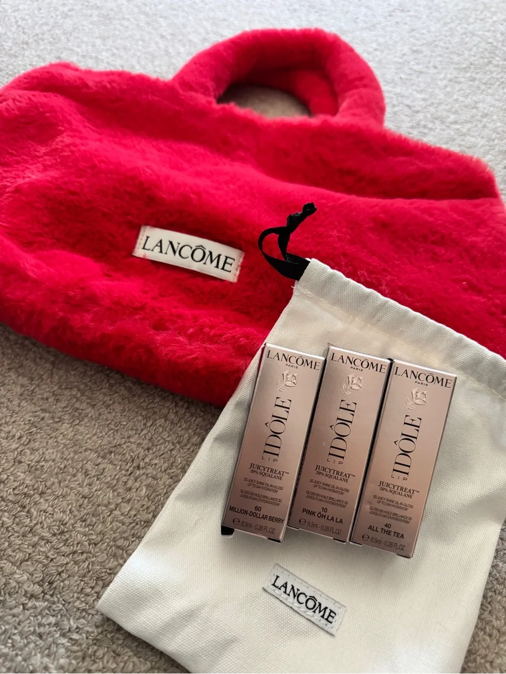Lancôme 3 Lip Idole JuicyTreat Hydrating Lip Glosses + limited edition bag  NEW!